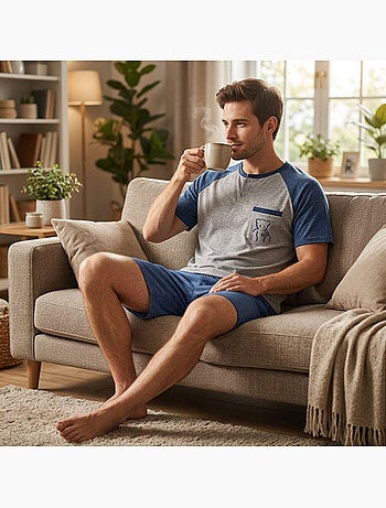 OZABI Ensemble Pyjama Pyjama Court Homme Coton