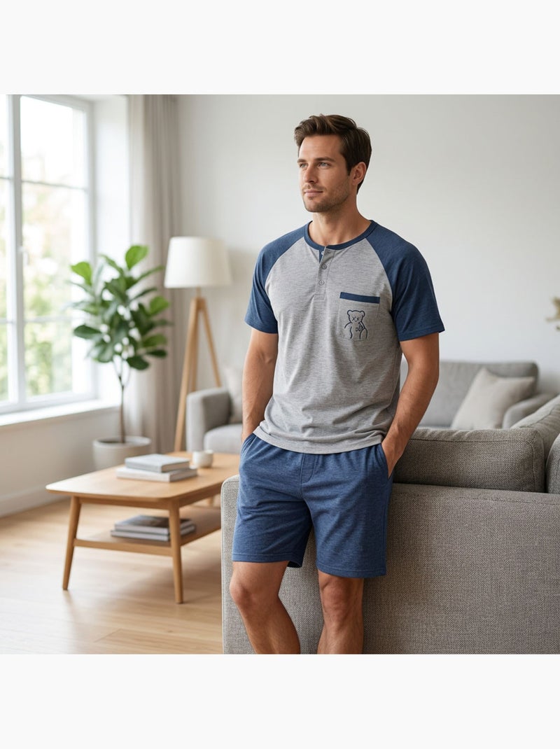OZABI Ensemble Pyjama Pyjama Court Homme Coton Gris - Kiabi