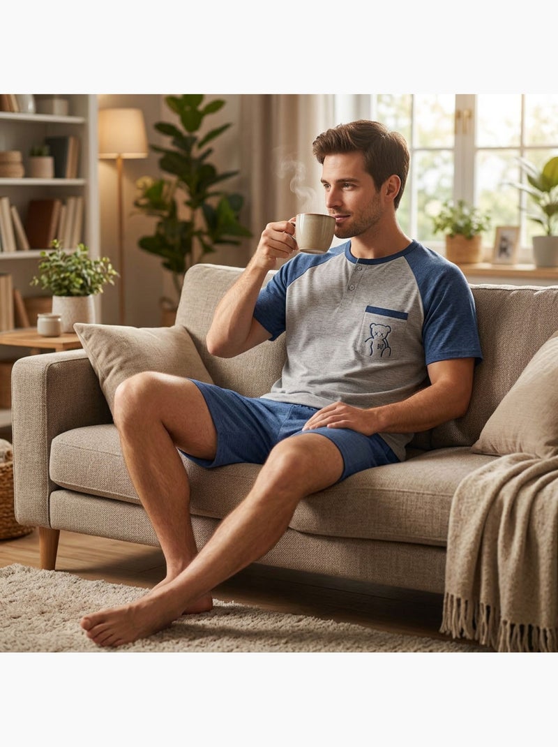 OZABI Ensemble Pyjama Pyjama Court Homme Coton Gris - Kiabi