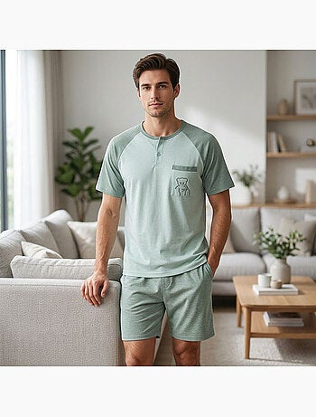 OZABI Ensemble Pyjama Pyjama Court Homme Coton