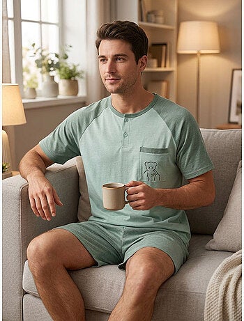 OZABI Ensemble Pyjama Pyjama Court Homme Coton