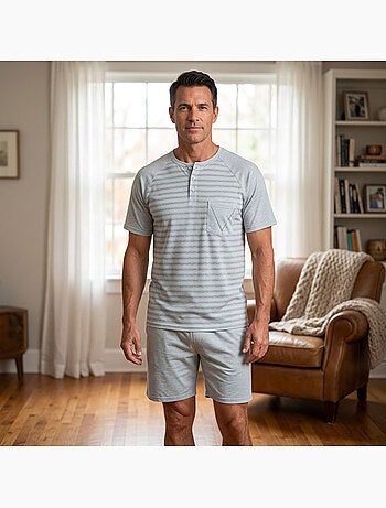 OZABI Ensemble Pyjama Pyjama Court Homme Coton