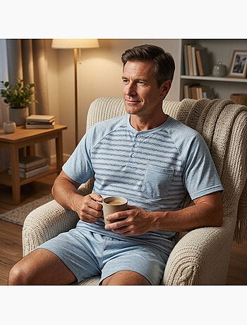 OZABI Ensemble Pyjama Pyjama Court Homme Coton