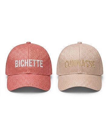 OZABI Lot 2 Casquettes Pailletées Femme – Message Brodé Fantaisie Humoristique
