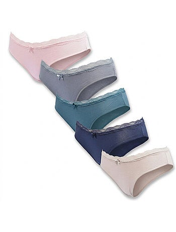 OZABI Lot 5 Culottes Femme Coton Mini Dentelle Nœud Satin