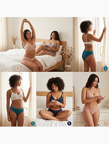 OZABI Lot 5 Culottes Femme Coton Mini Dentelle Nœud Satin