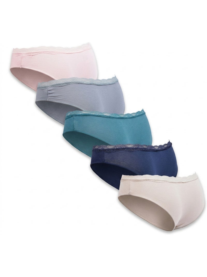 OZABI Lot 5 Culottes Femme Coton Mini Dentelle Nœud Satin Rose/Bleu/Vert - Kiabi