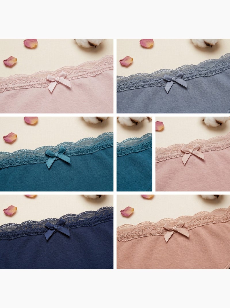 OZABI Lot 5 Culottes Femme Coton Mini Dentelle Nœud Satin Rose/Bleu/Vert - Kiabi