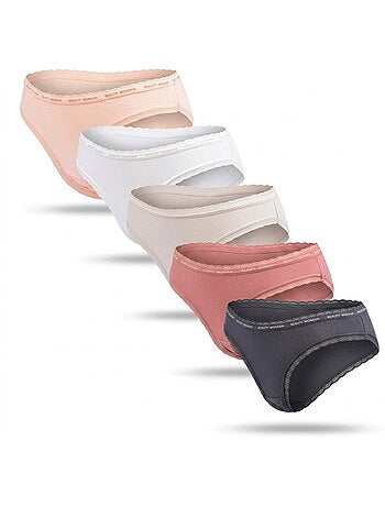 OZABI Lot 5 Culottes Femme Coton Mini Dentelle Nœud Satin