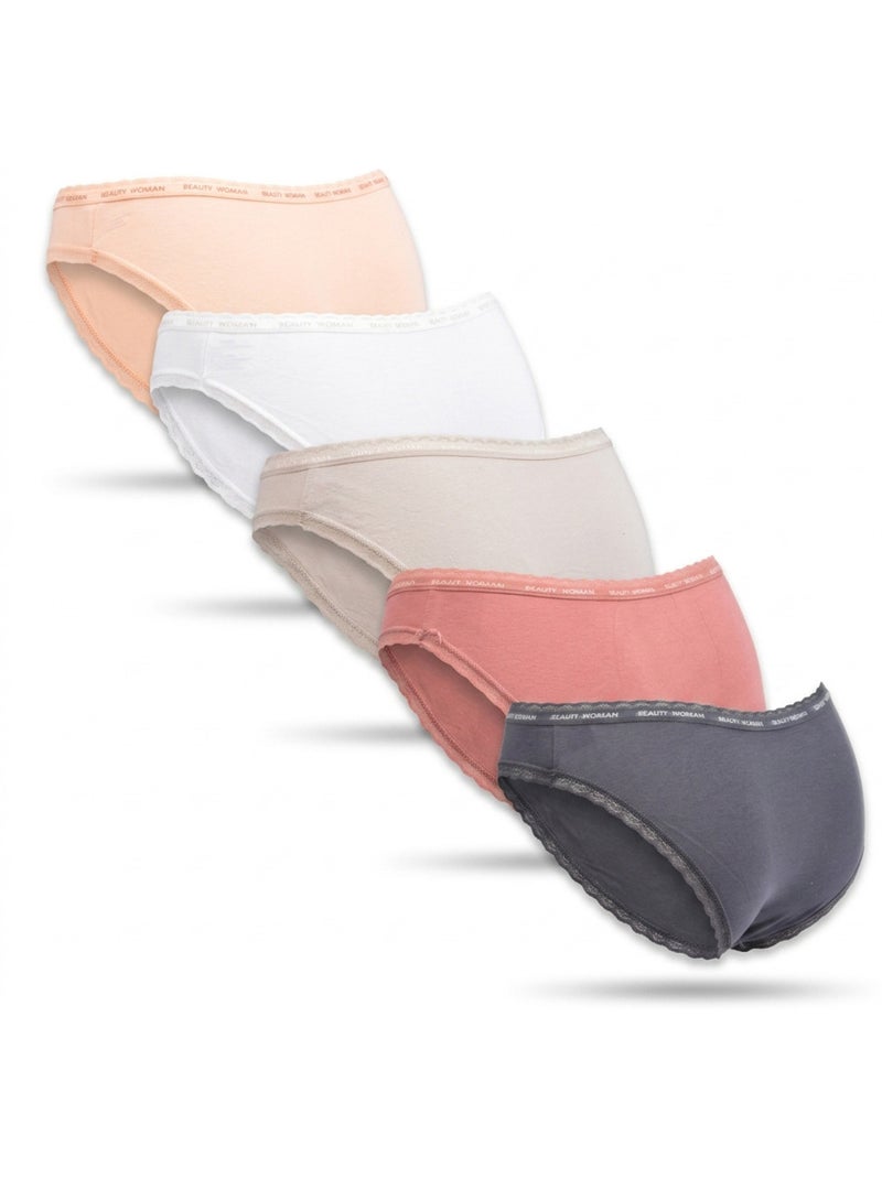 OZABI Lot 5 Culottes Femme Coton Mini Dentelle Nœud Satin Rose/Multicolore - Kiabi