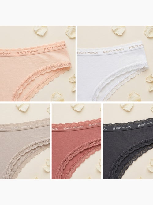 OZABI Lot 5 Culottes Femme Coton Mini Dentelle Nœud Satin - Kiabi OZABI Lot 5 Culottes Femme Coton Mini Dentelle Nœud Satin - Kiabi