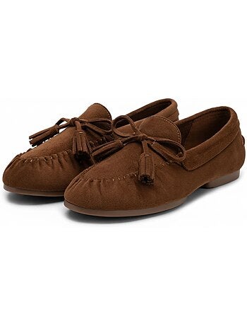Ozabi mocassins femme bobo chic nœud pampilles daim synthétique