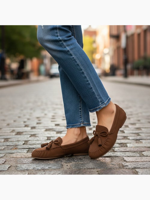 Ozabi mocassins femme bobo chic nœud pampilles daim synthétique - Kiabi Ozabi mocassins femme bobo chic nœud pampilles daim synthétique - Kiabi