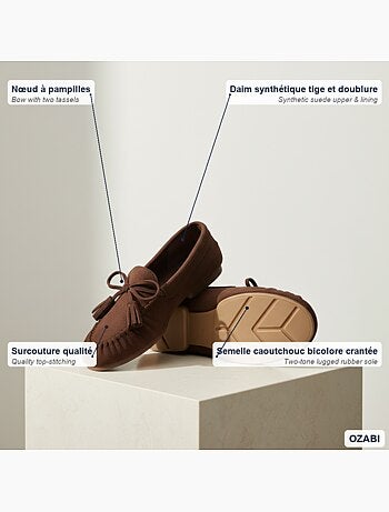 Ozabi mocassins femme bobo chic nœud pampilles daim synthétique