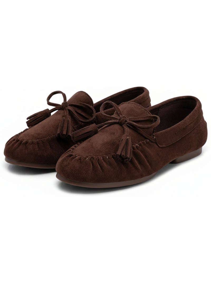 Ozabi mocassins femme bobo chic nœud pampilles daim synthétique Marron - Kiabi