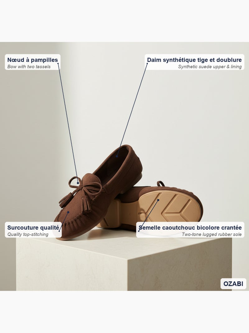 Ozabi mocassins femme bobo chic nœud pampilles daim synthétique Marron - Kiabi