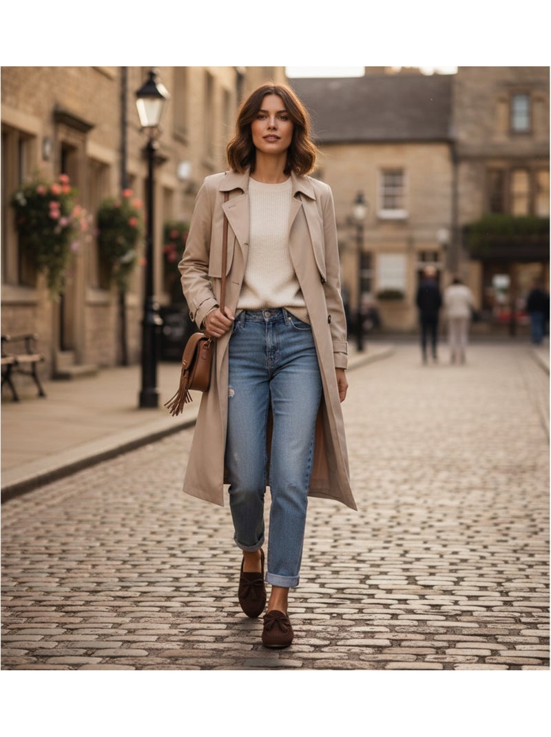 Ozabi mocassins femme bobo chic nœud pampilles daim synthétique Marron - Kiabi