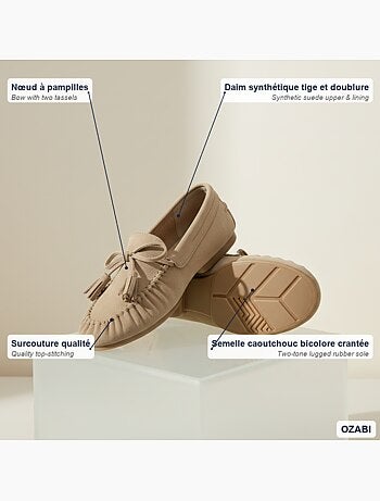 Ozabi mocassins femme bobo chic nœud pampilles daim synthétique