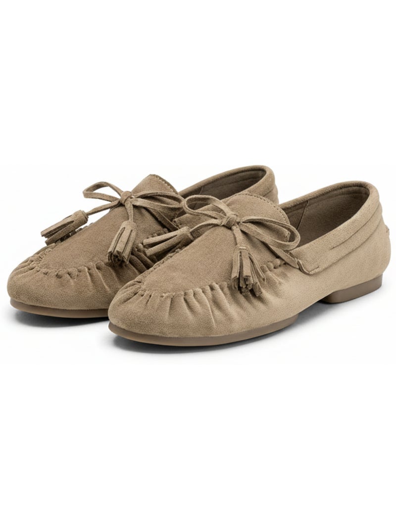 Ozabi mocassins femme bobo chic nœud pampilles daim synthétique Taupe - Kiabi