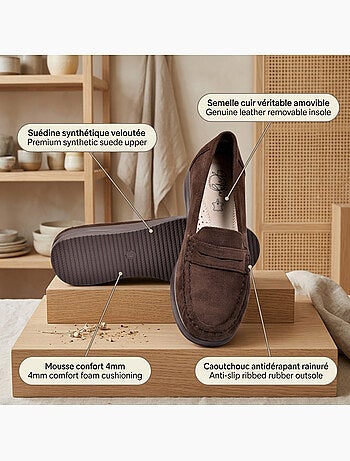 OZABI Mocassins Femme Penny Loafer Daim Confort