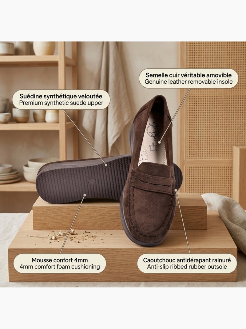 OZABI Mocassins Femme Penny Loafer Daim Confort Marron - Kiabi