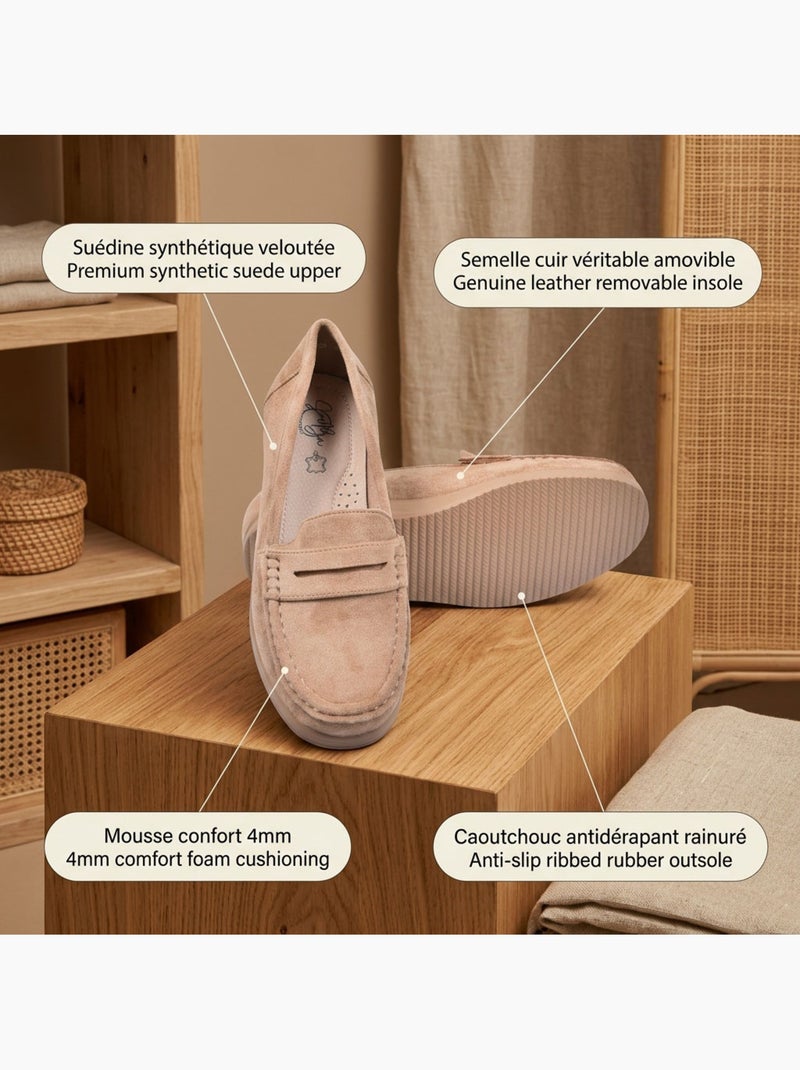 OZABI Mocassins Femme Penny Loafer Daim Confort Taupe - Kiabi