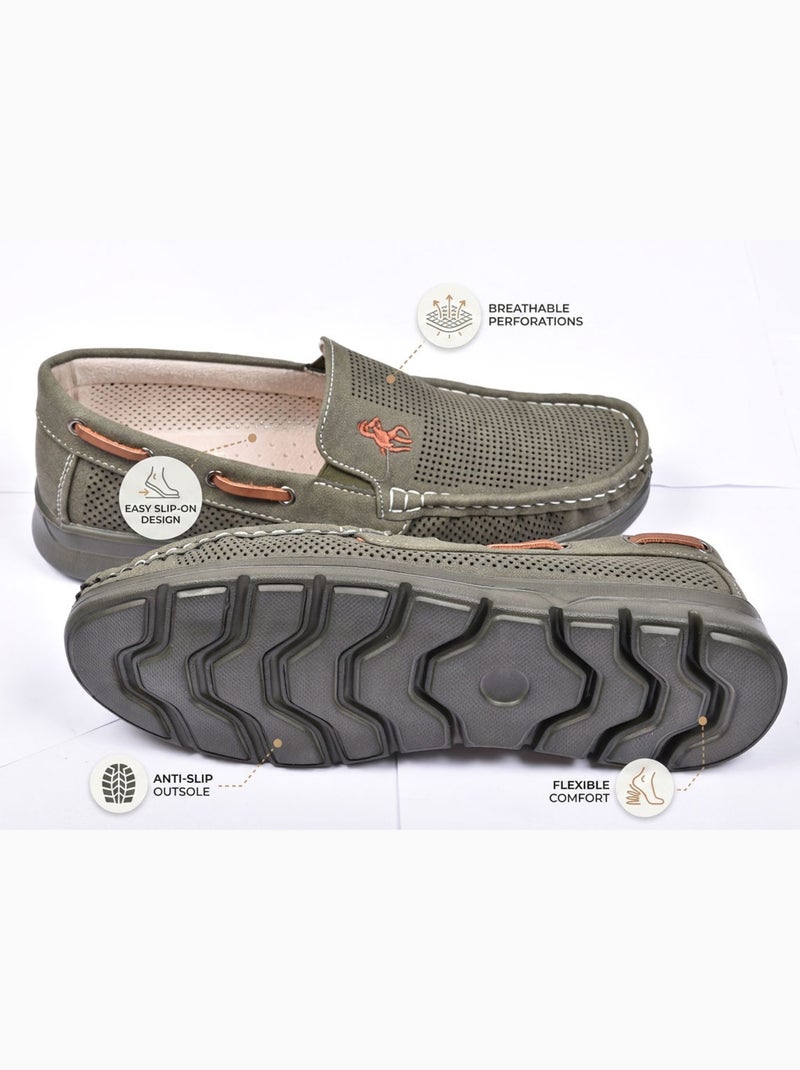 OZABI Mocassins Homme Microperforés Confort Été Semelle Crantée Kaki - Kiabi