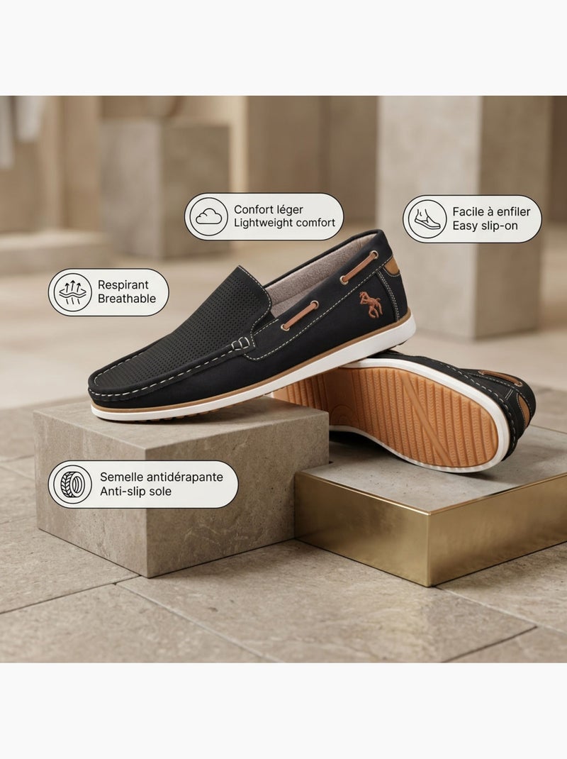 OZABI Mocassins homme respirants perforés confort été Noir - Kiabi