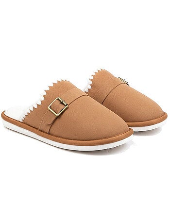 Ozabi mules femme, aspect daim, broderie scandinave, doublure fourrure