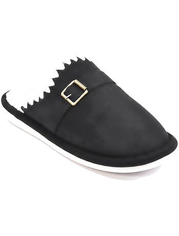 Ozabi mules femme, aspect daim, broderie scandinave, doublure fourrure