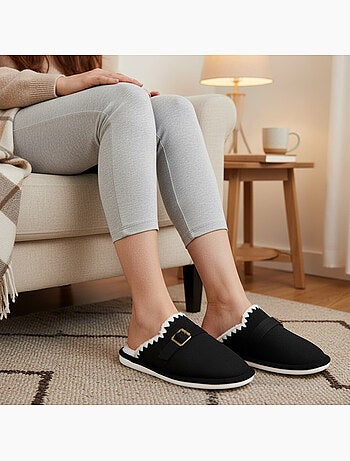 Ozabi mules femme, aspect daim, broderie scandinave, doublure fourrure