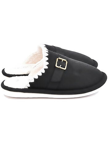 Ozabi mules femme, aspect daim, broderie scandinave, doublure fourrure