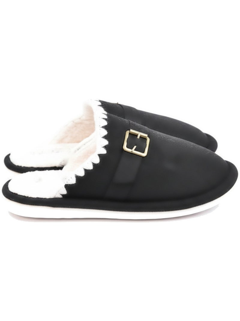 Ozabi mules femme, aspect daim, broderie scandinave, doublure fourrure Noir - Kiabi