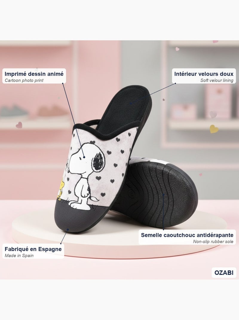 Ozabi mules femme fabriquées en espagne, imprimé dessins animés gris anthracite - Kiabi