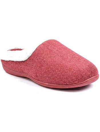 Ozabi mules femme hiver, feutrine unie chinée, encolure fausse fourrure