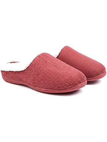 Ozabi mules femme hiver, feutrine unie chinée, encolure fausse fourrure