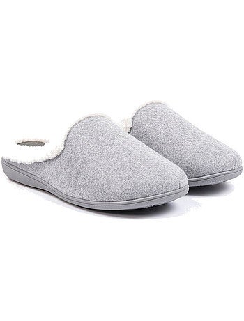 Ozabi mules femme hiver, feutrine unie chinée, encolure fausse fourrure