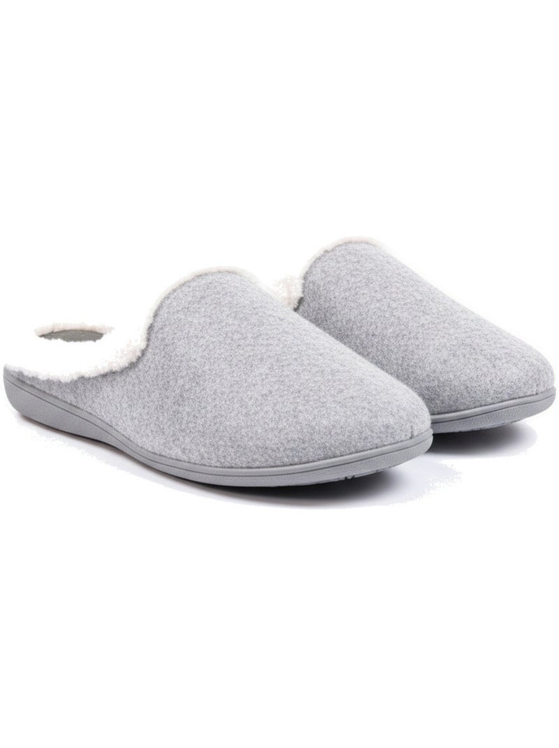 Ozabi mules femme hiver, feutrine unie chinée, encolure fausse fourrure Gris - Kiabi