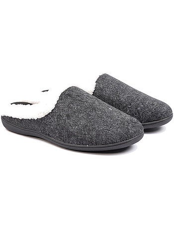 Ozabi mules femme hiver, feutrine unie chinée, encolure fausse fourrure