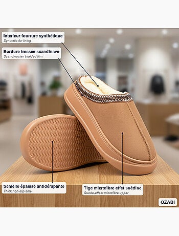 Ozabi mules femme style scandinave, intérieur fourré, semelle antidérapante