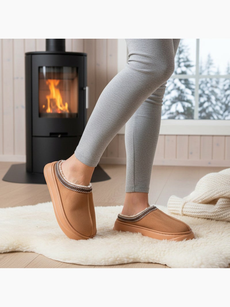 Ozabi mules femme style scandinave, intérieur fourré, semelle antidérapante Marron - Kiabi