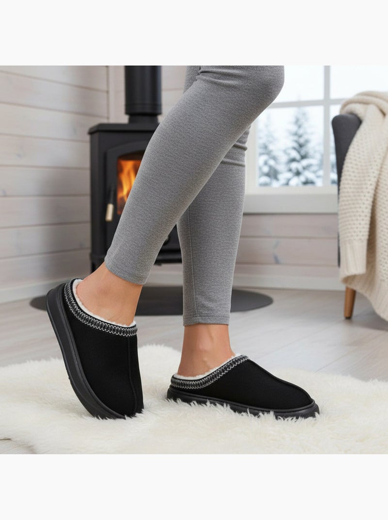 Ozabi mules femme style scandinave, intérieur fourré, semelle antidérapante Noir - Kiabi