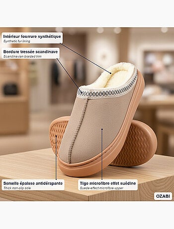 Ozabi mules femme style scandinave, intérieur fourré, semelle antidérapante