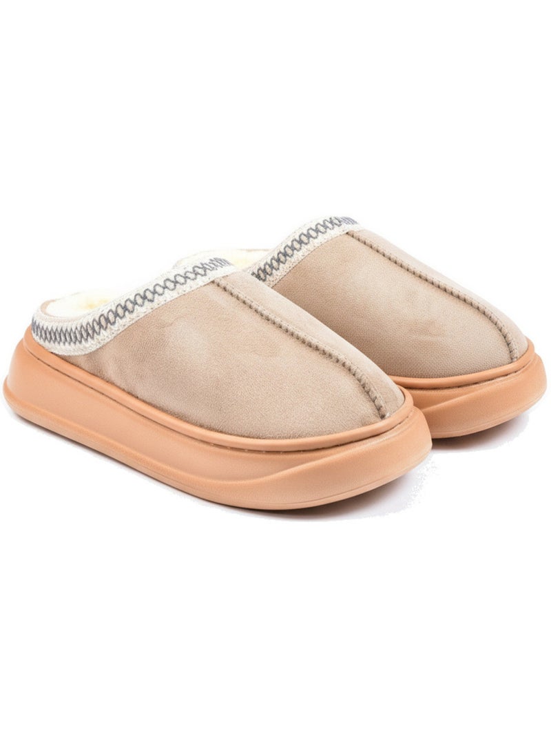 Ozabi mules femme style scandinave, intérieur fourré, semelle antidérapante Taupe - Kiabi