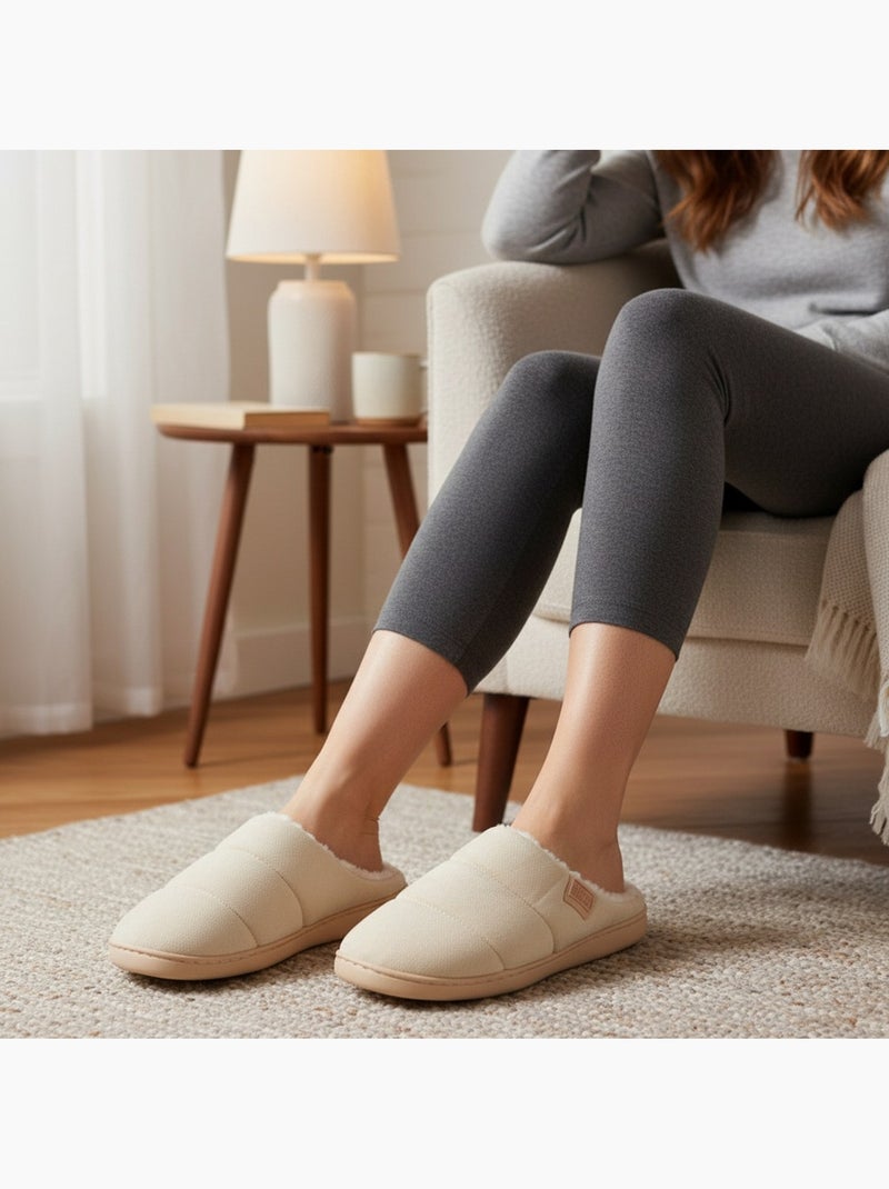 Ozabi mules femme, suédine matelassée effet doudoune, doublure fourrure Beige - Kiabi
