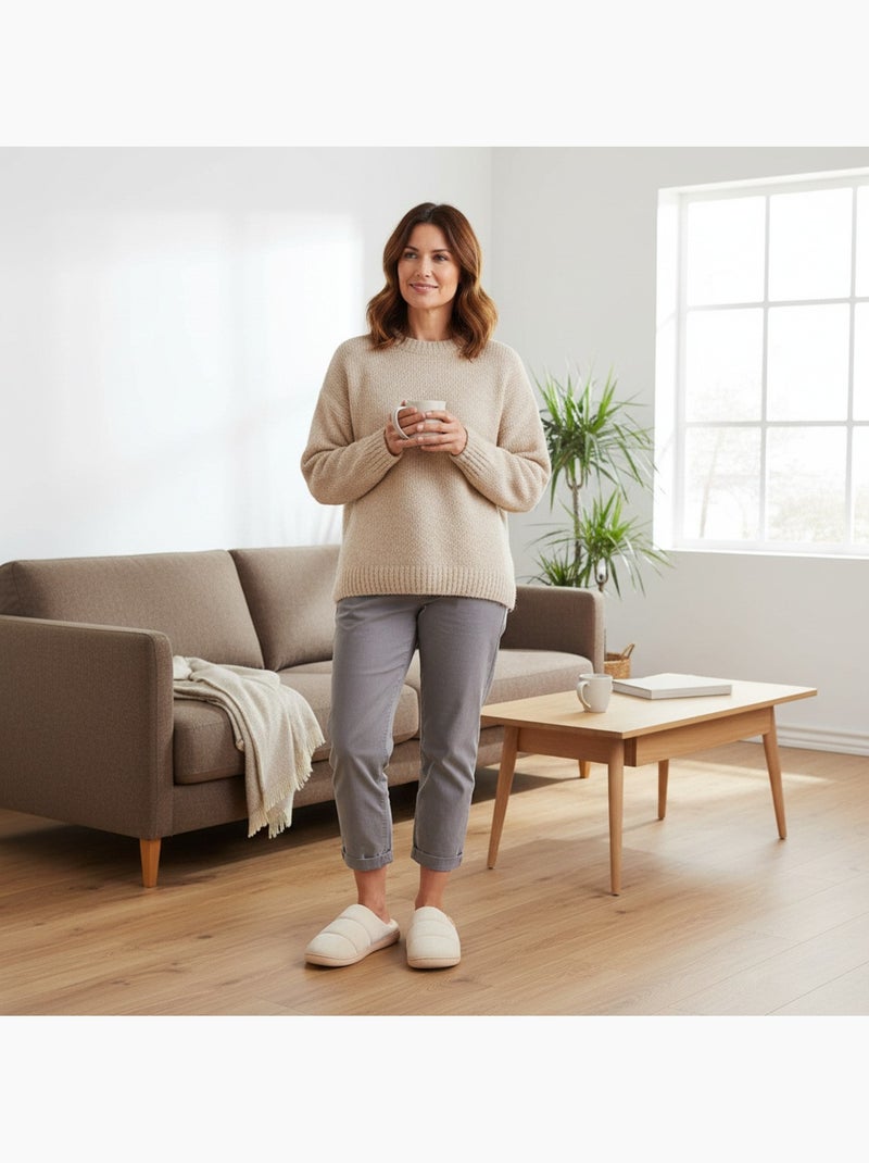 Ozabi mules femme, suédine matelassée effet doudoune, doublure fourrure Beige - Kiabi