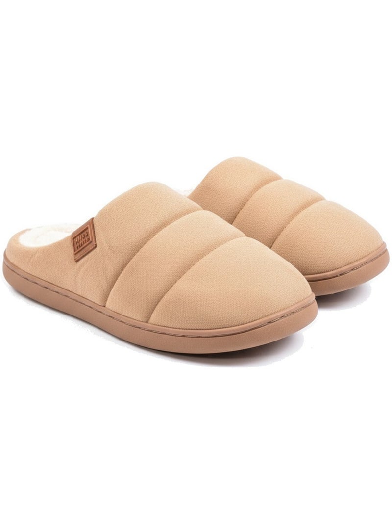 Ozabi mules femme, suédine matelassée effet doudoune, doublure fourrure Craie - Kiabi