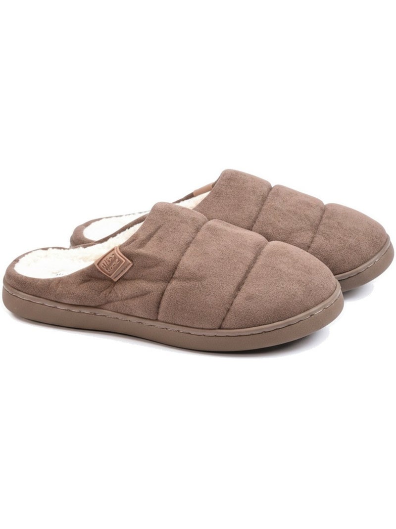 Ozabi mules femme, suédine matelassée effet doudoune, doublure fourrure Marron - Kiabi