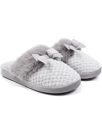 Ozabi mules femme, tricot fil lurex, encolure fausse fourrure et nœud
