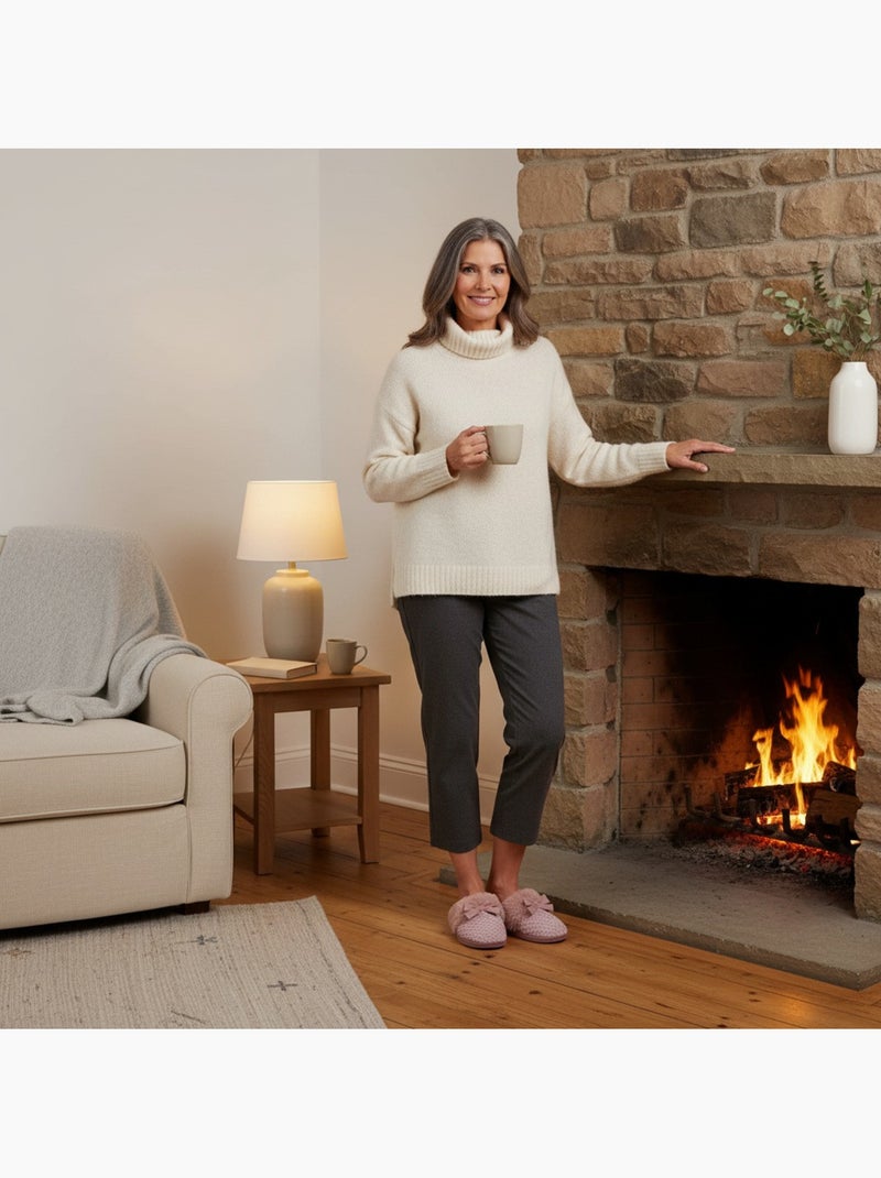 Ozabi mules femme, tricot fil lurex, encolure fausse fourrure et nœud Mauve - Kiabi